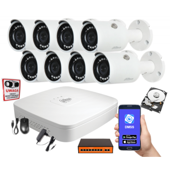 ZESTAW MONITORINGU IP Dahua NVR2108-S3 + 8x IPC-HFW1431S-0280B-S4 4MPX 2.8mm IR30 1TB
